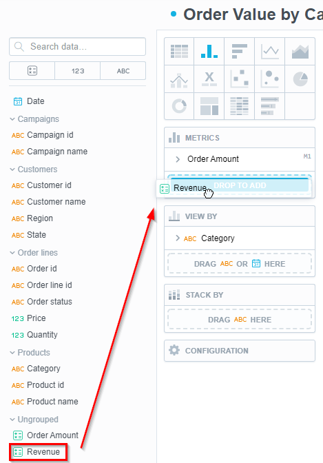 drag and drop second metric