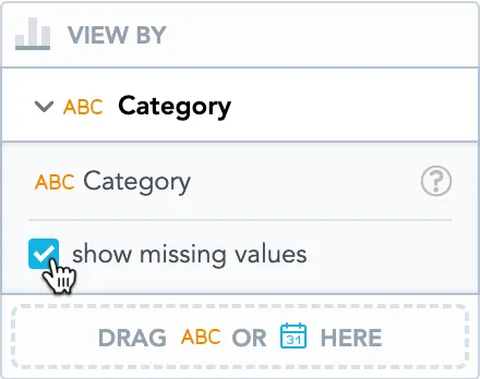 The View by bucket containing a category attribute and a checkbox labeled show missing values below.