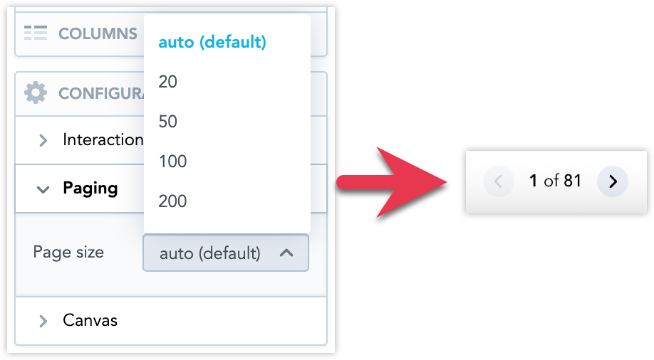Screenshot of table in AD highlighting the new pagination configuration option.