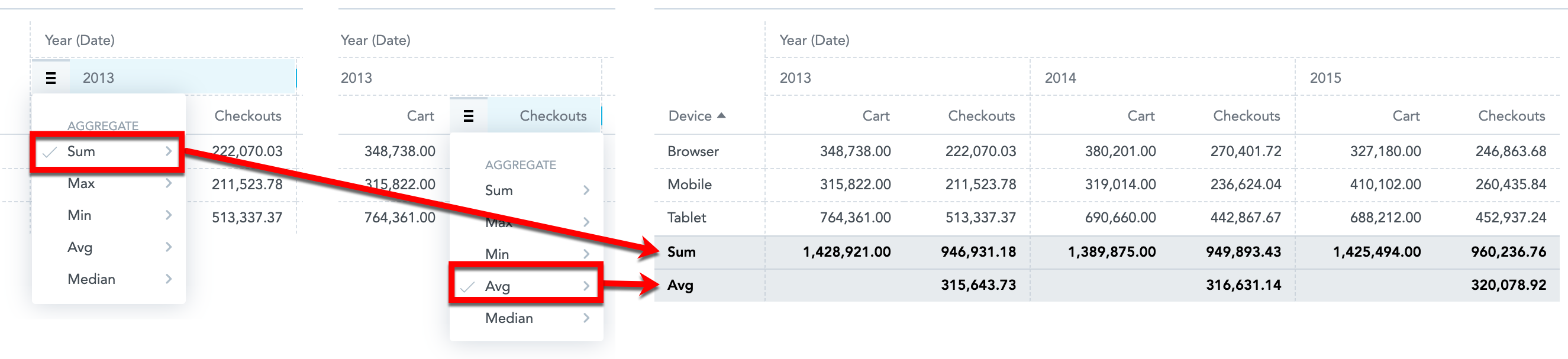 table totals function