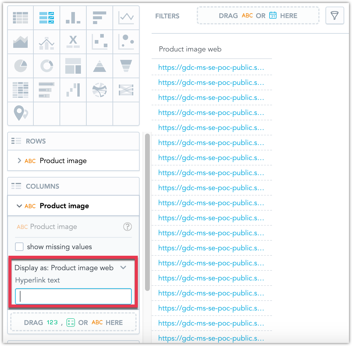 Screenshot of repeater visualization column bucket