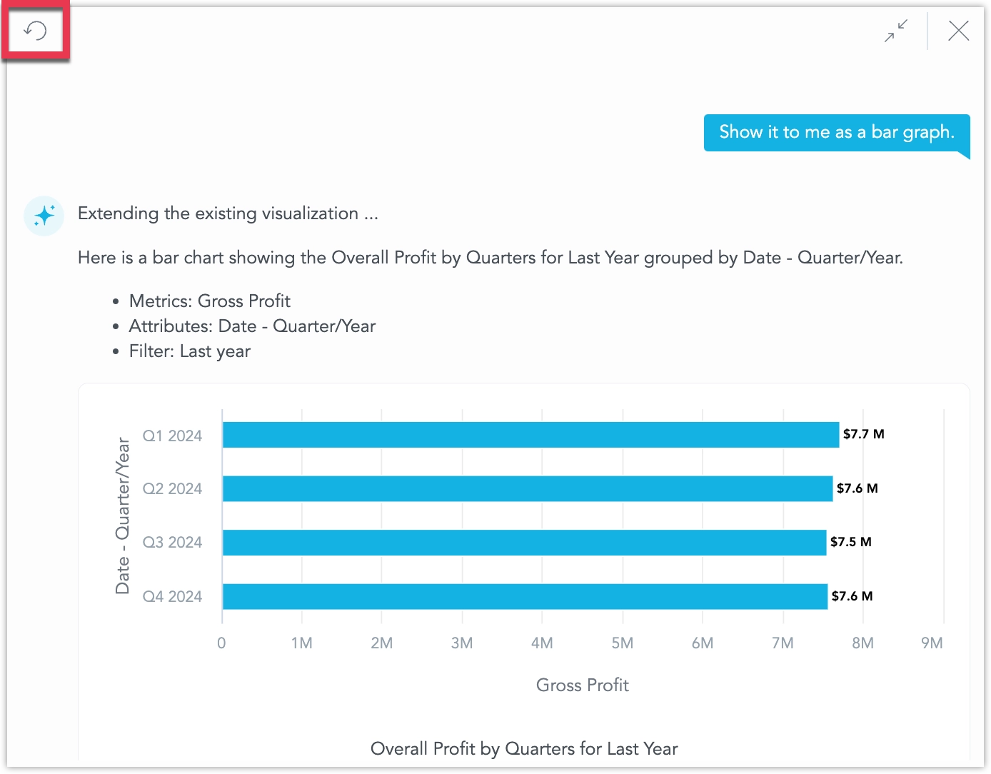 The assistant showing the mouse cursor hovering over the top left corner of the assistant, over the reset button.