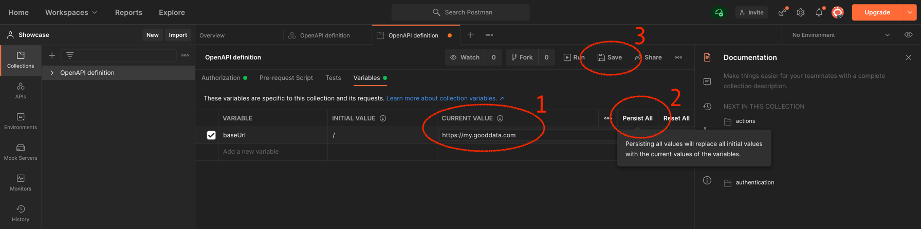Postman variables setup