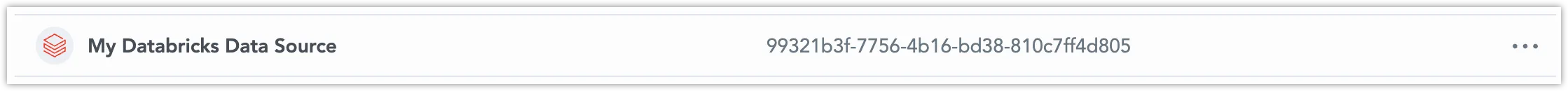 The list of data sources displaying the newly created Databricks data source, including its name and unique ID.