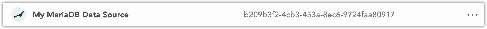 The list of data sources displaying the newly created MariaDB data source, including its name and unique ID.