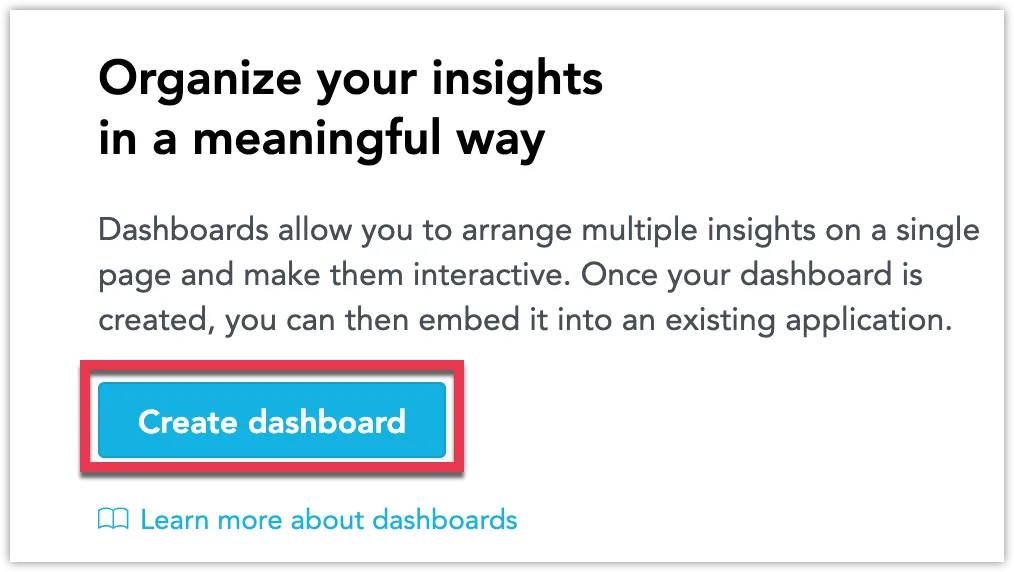 The Create Dashboard button highlighted on the welcome screen of an empty Workspace.