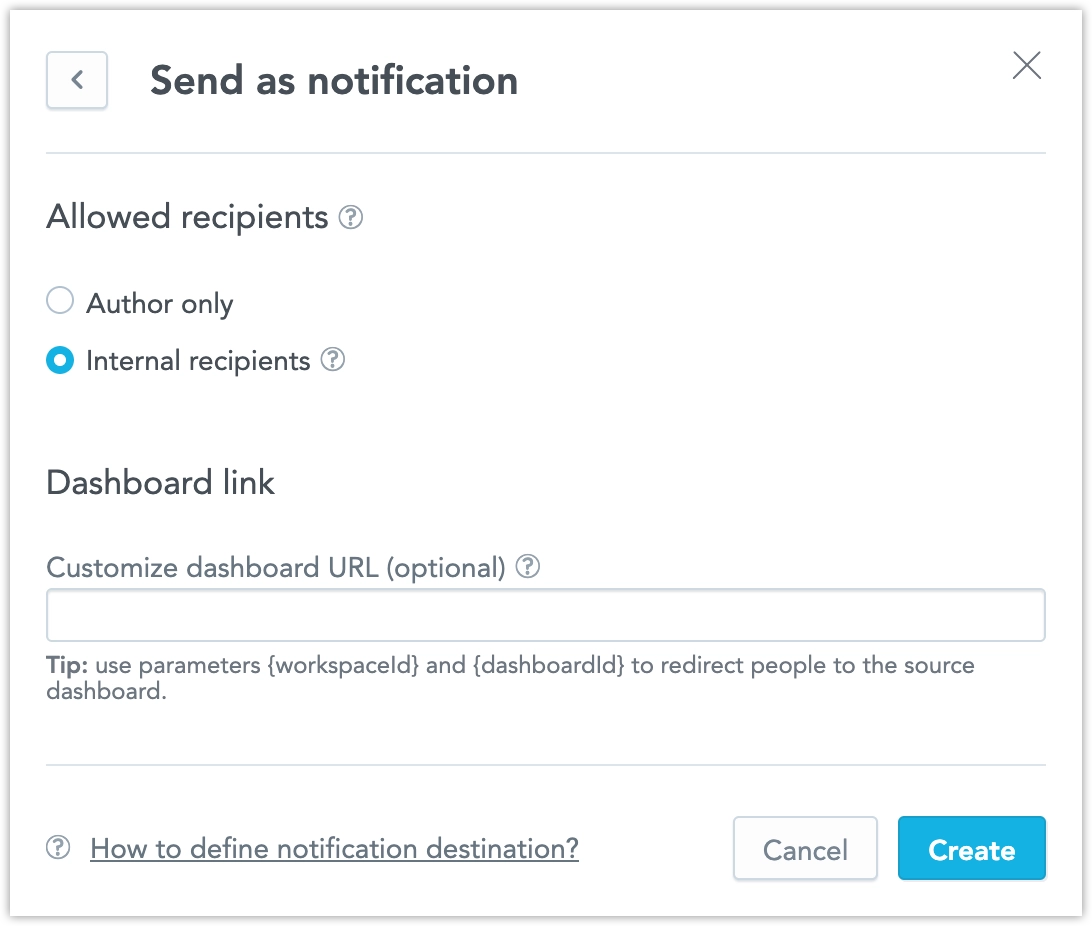 Send as notification form showing internal recipients selected.