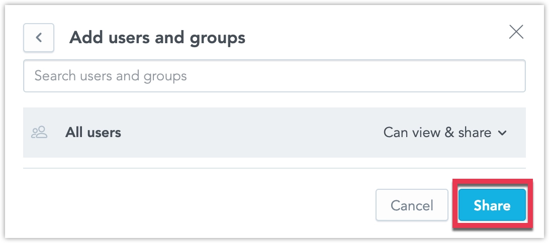 Share dialog with managementGroup selected and the Share button highlighted to confirm access.