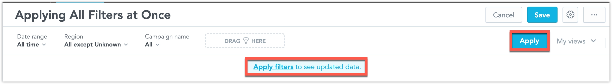 The Apply button shows on the right side of the filter bar as soon as you change any filter values.