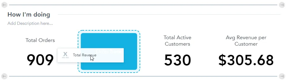 Dragging a visualization to a new target area in the dashboard layout. The visualization that previously occuppied that space automatically moves to a vacant space.