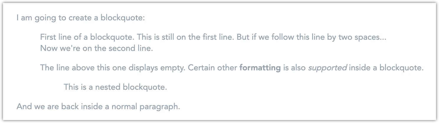 Example of blockquotes in Rich Text, including nested quotes and formatting.