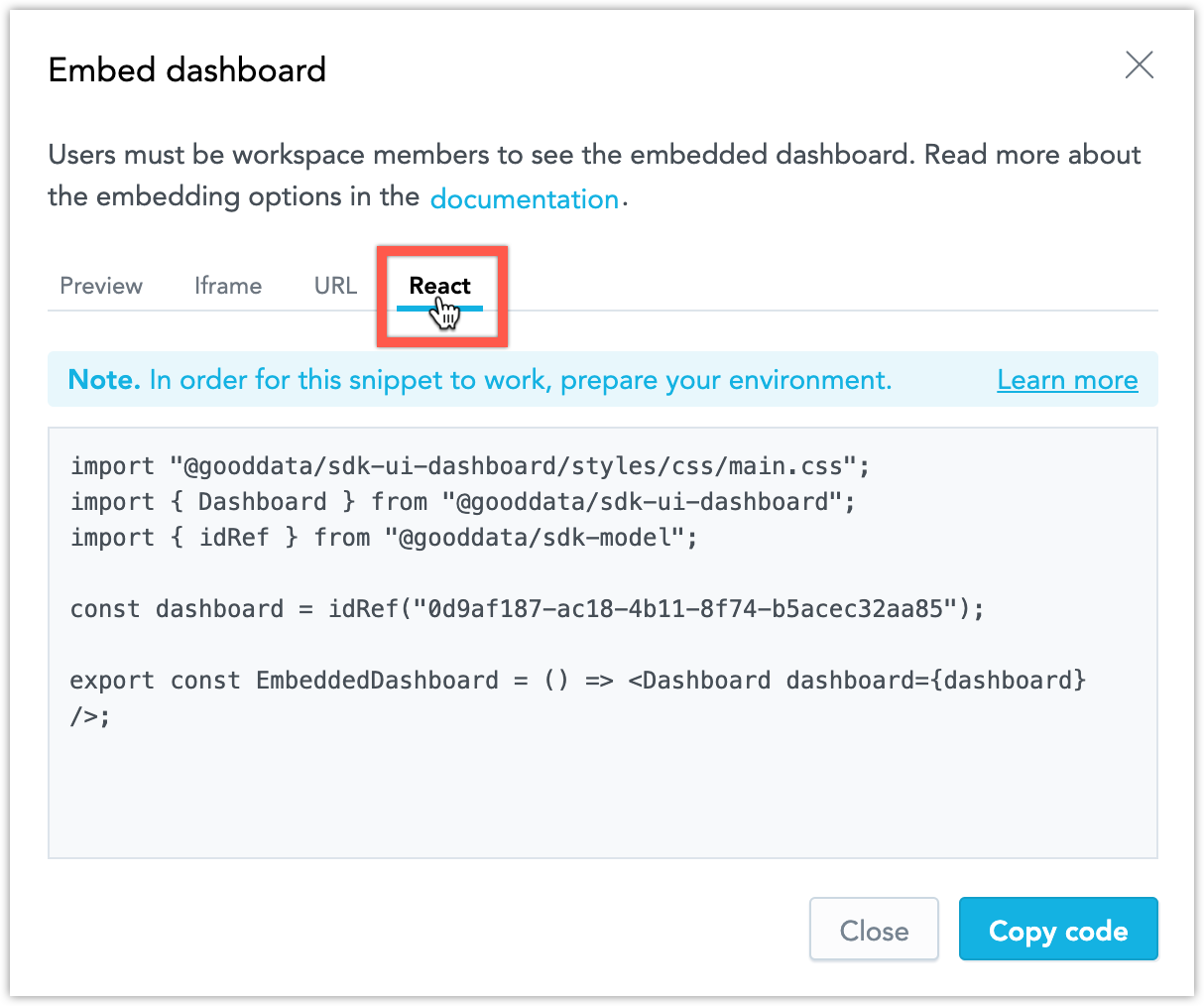 Embedding Dialog - Preview