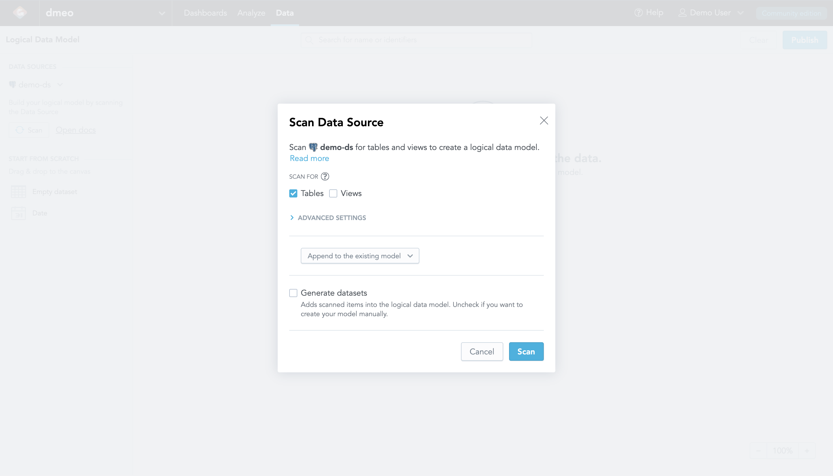 Scan dialog