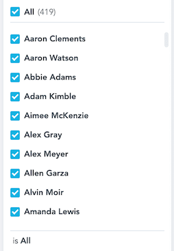 List of attribute elements with checkboxes
