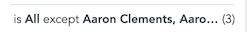 Status bar reading is All except followed by the excluded values