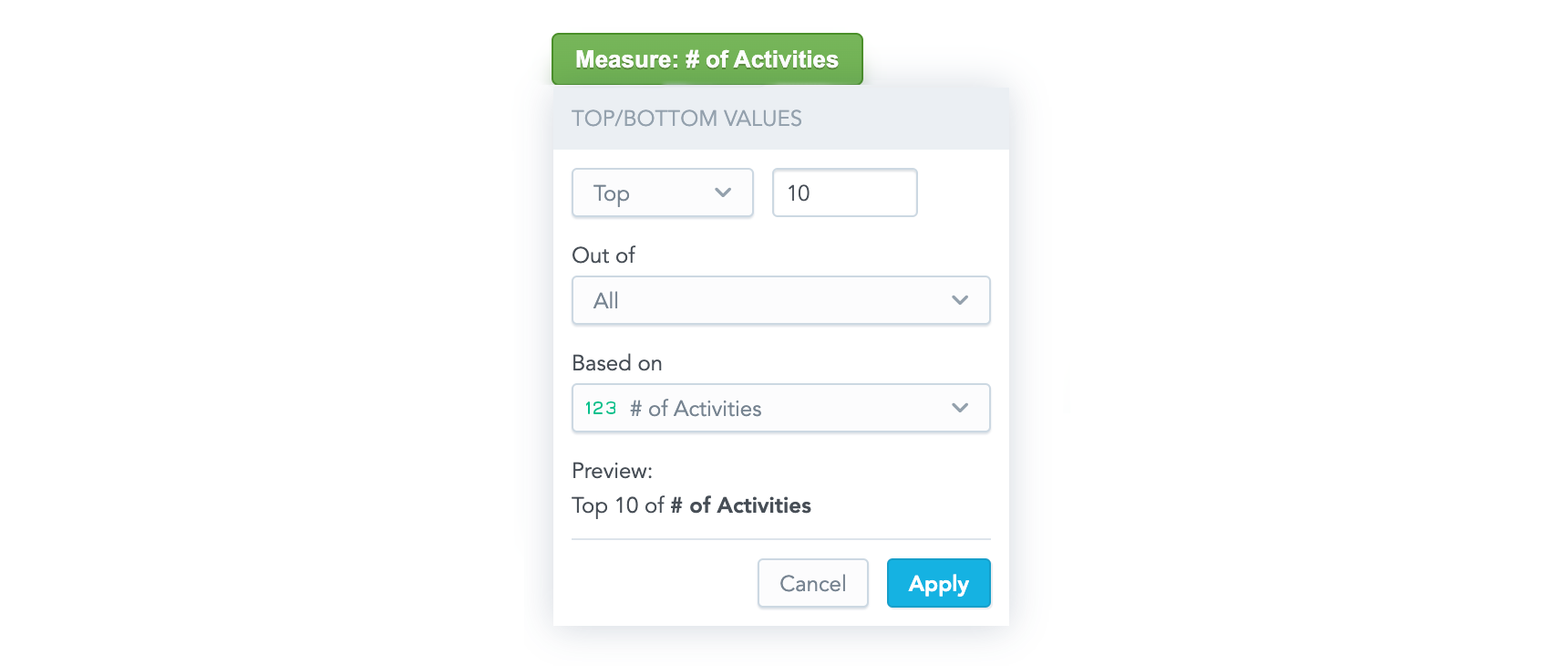 Custom toggle button with the ranking filter dropdown open below it