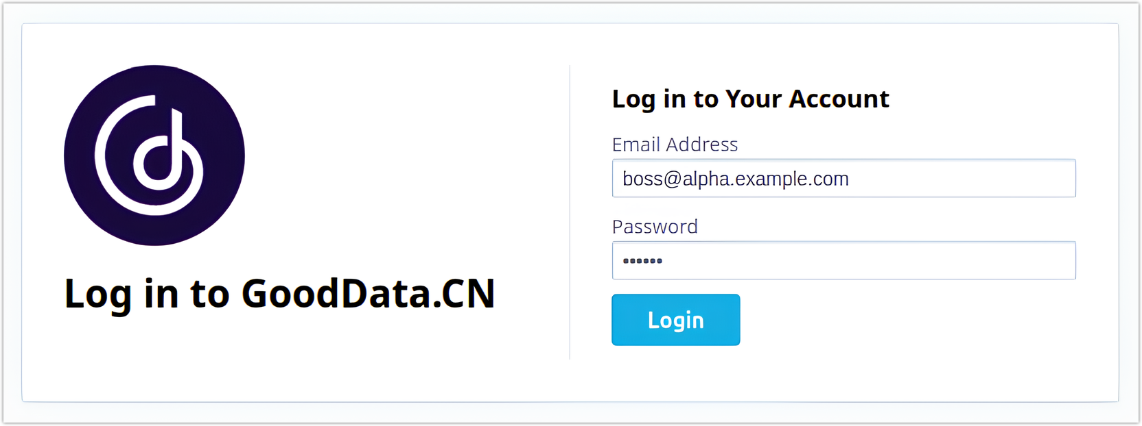 Screenshot of the login page with prefilled username and password