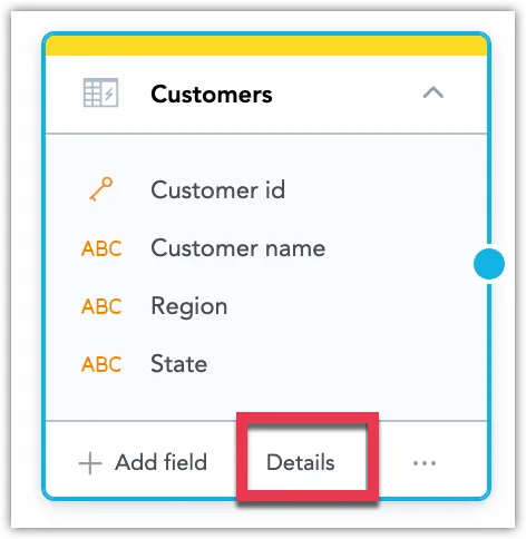 A dataset in the Logical Data Model with the Details button highlighted at the bottom.