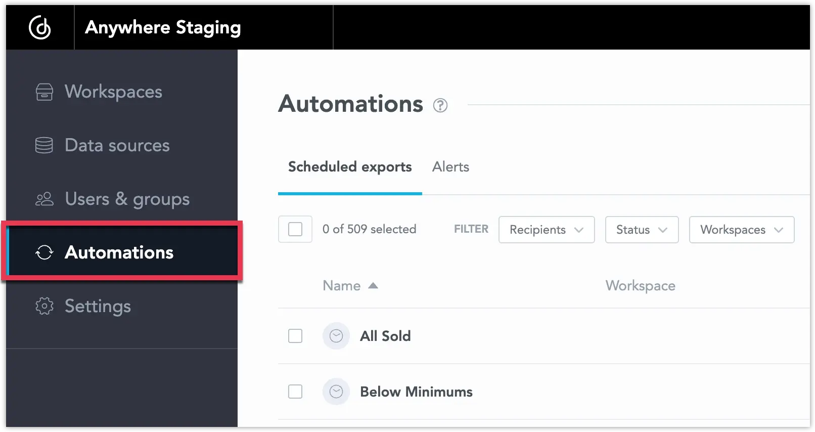 Home page showing new Automations tab.