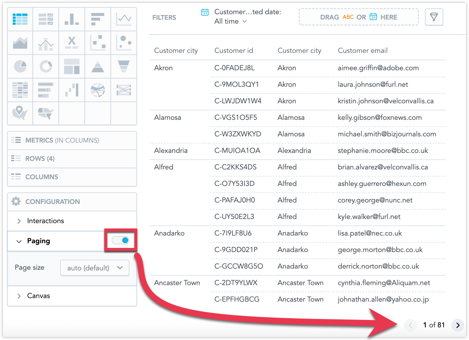 Screenshot of table in AD highlighting the new pagination configuration option.