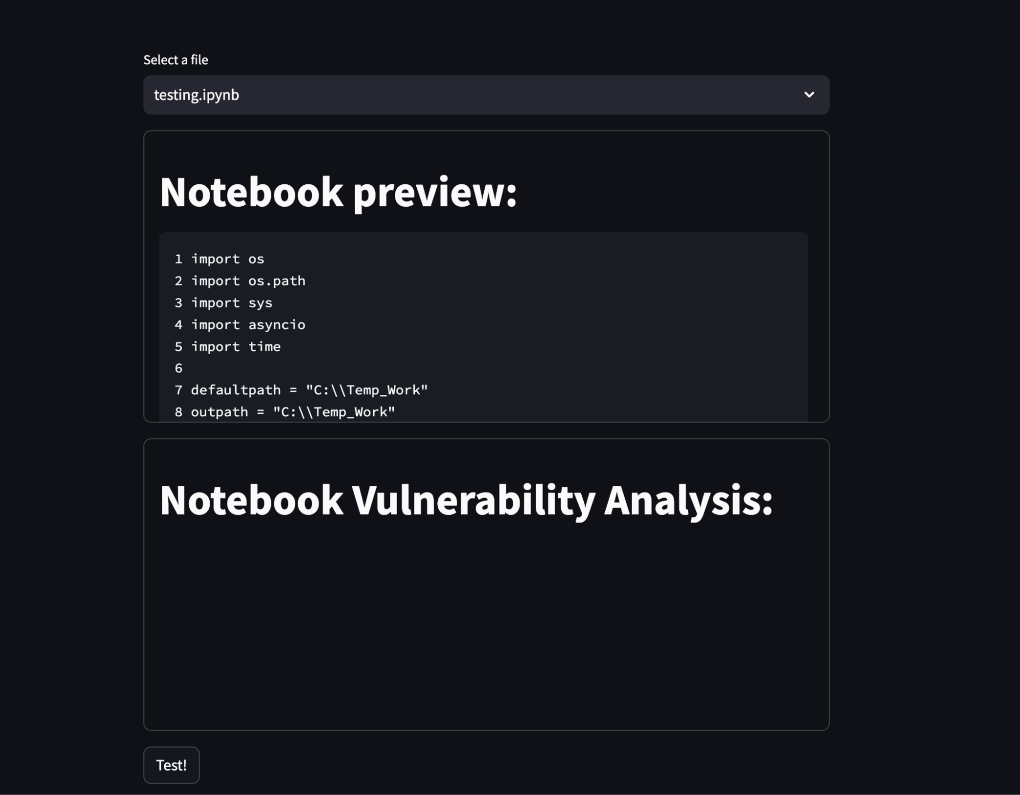 First look at the Streamlit App