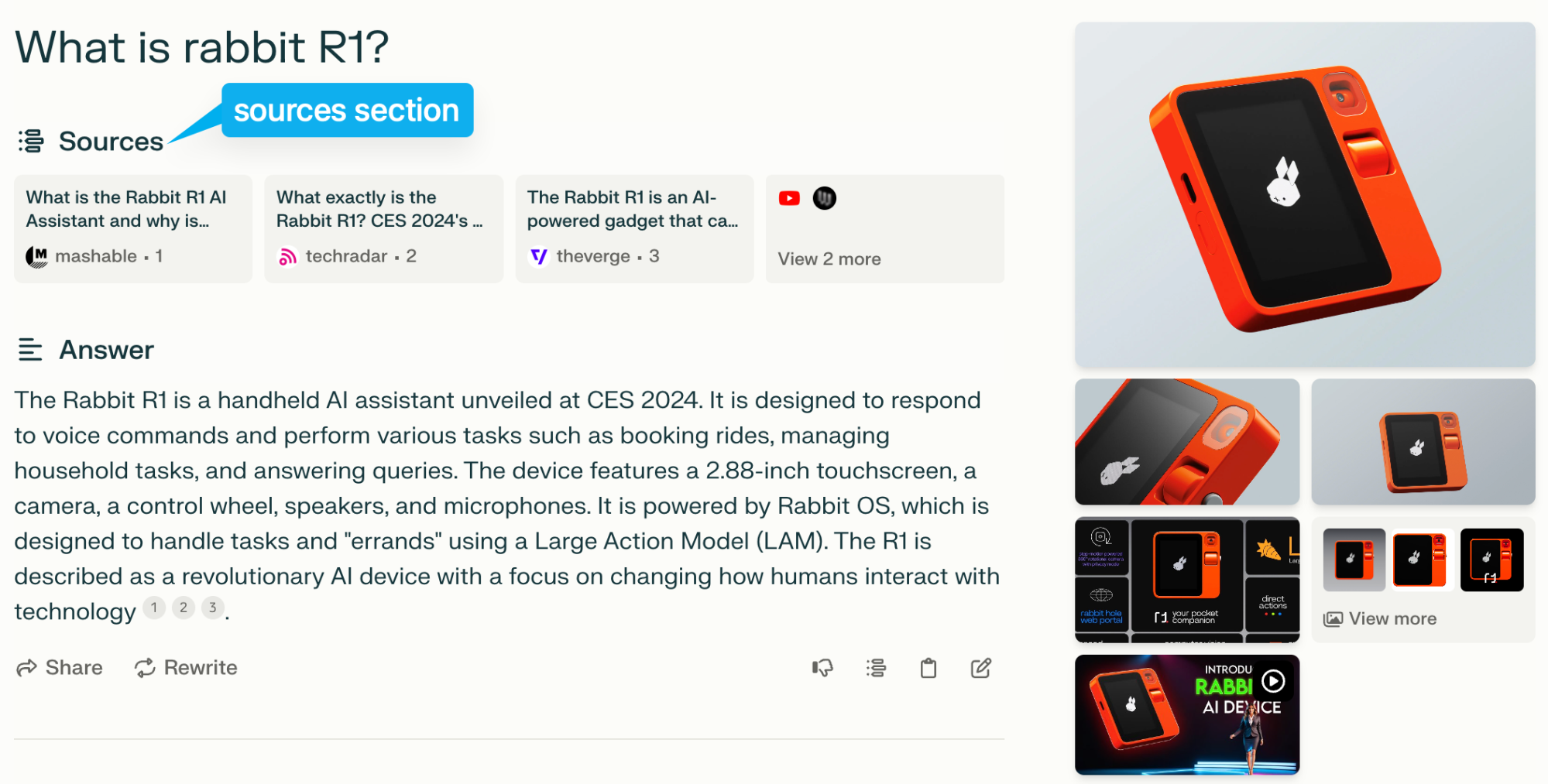 Peplexity.ai, an AI-powered search engine, aims to become the Google of the generative AI era. It does a great job of listing the sources of its answers, making the answers more trustworthy.