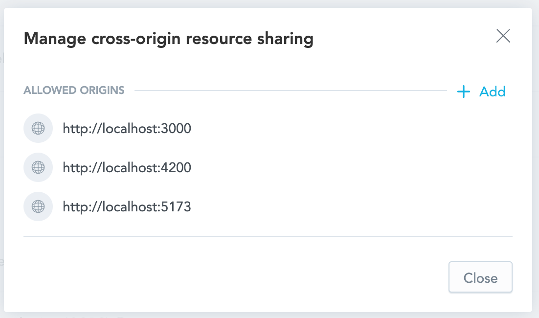 CORS settings. Note, that there are other localhosts from previous articles.