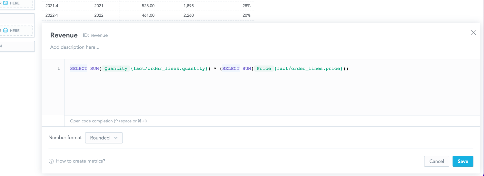 Name the metric Revenue