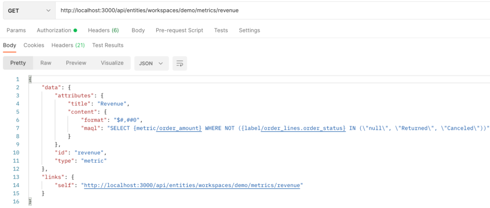 Definition of a metric stored in the API layer.