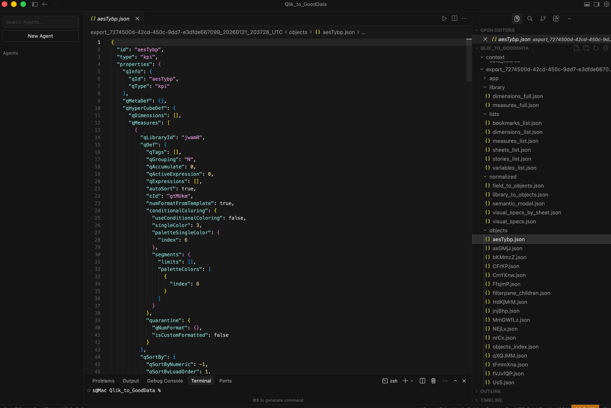 Qlik object structures stored in JSON format