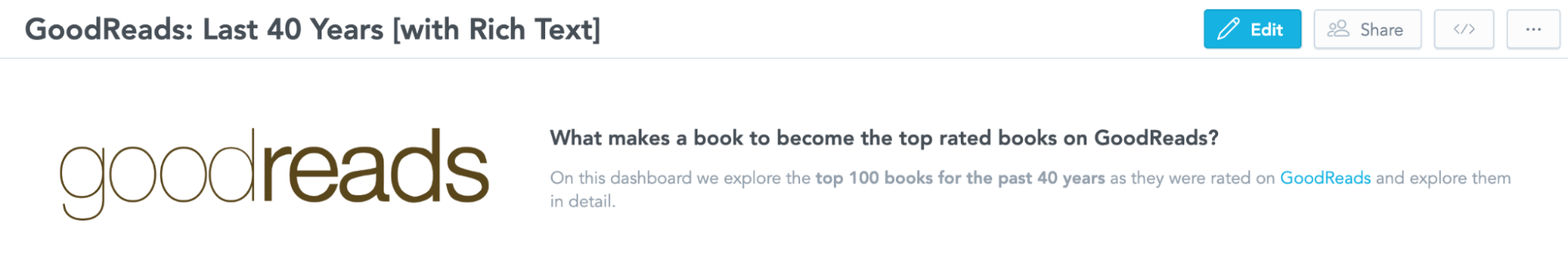 Adding goodreads logo and dashboard intro using rich text widgets
