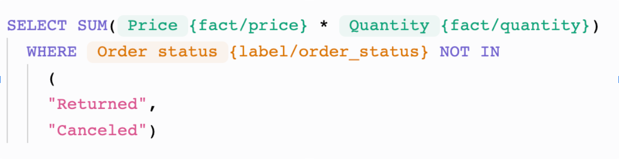 MAQL code using the semantic layer