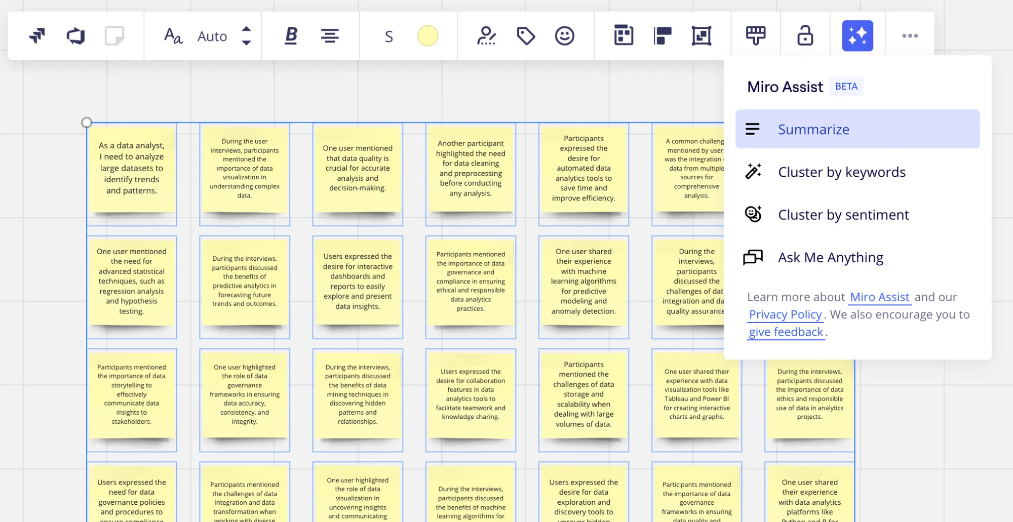 Miro's AI Assist utilizes LLM without the chat window