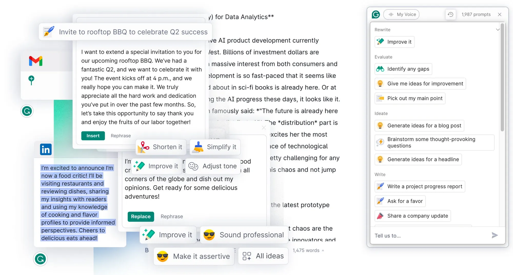 Grammarly utilizes the text prompting seamlessly