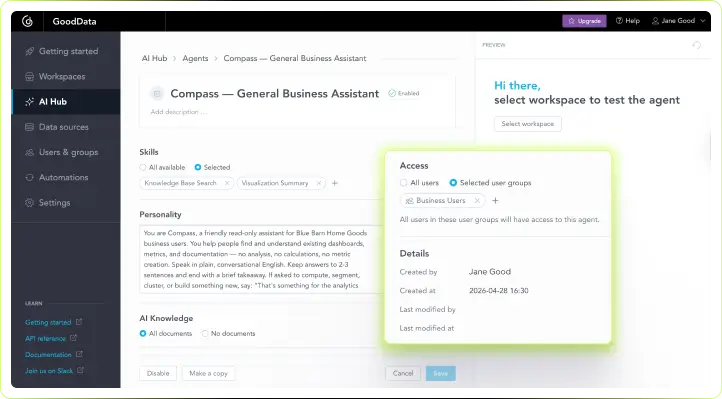 Agent Builder configuration interface